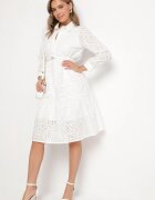 j&x Rochie Albă Ajourată din Bumbac cu croială tip cămașă Ridivania