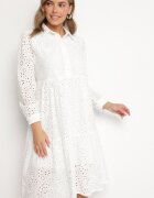 j&x Rochie Albă Ajourată din Bumbac cu croială tip cămașă Ridivania