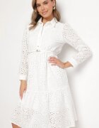 j&x Rochie Albă Ajourată din Bumbac cu croială tip cămașă Ridivania