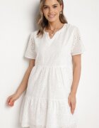 j&x Rochie Albă Brodată Din Bumbac cu Model Ajurat Lumoreline