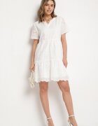 j&x Rochie Albă Brodată Din Bumbac cu Model Ajurat Lumoreline