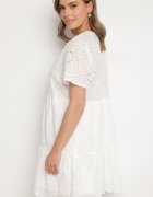 j&x Rochie Albă Brodată Din Bumbac cu Model Ajurat Lumoreline
