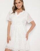 j&x Rochie Albă Brodată Din Bumbac cu Model Ajurat Lumoreline