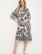j&x Rochie Albă cu croială tip cutie cu legătură la decolteu cu model floral Mirionela