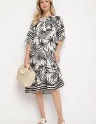 j&x Rochie Albă cu croială tip cutie cu legătură la decolteu cu model floral Mirionela