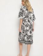 j&x Rochie Albă cu croială tip cutie cu legătură la decolteu cu model floral Mirionela