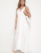 j&x Rochie Albă cu Vâscoză și Model Croșetat Meviellea