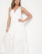 j&x Rochie Albă cu Vâscoză și Model Croșetat Meviellea