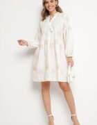 j&x Rochie Albă de bumbac cu palmieri cu legătură Evivirae