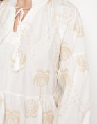 j&x Rochie Albă de bumbac cu palmieri cu legătură Evivirae
