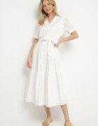 j&x Rochie Albă Din bumbac Ajurată Cu croială tip cămașă Cu curea Divione