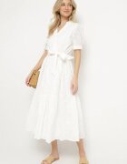 j&x Rochie Albă Din bumbac Ajurată Cu croială tip cămașă Cu curea Divione