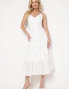 j&x Rochie Albă din bumbac cu bretele subțiri din țesătură brodată cu elastic la spate Nellarae