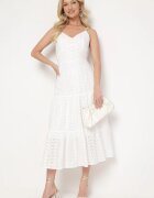 j&x Rochie Albă din bumbac cu bretele subțiri din țesătură brodată cu elastic la spate Nellarae