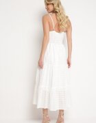 j&x Rochie Albă din bumbac cu bretele subțiri din țesătură brodată cu elastic la spate Nellarae