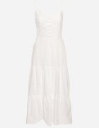 j&x Rochie Albă din bumbac cu bretele subțiri din țesătură brodată cu elastic la spate Nellarae