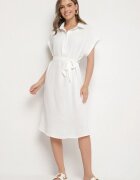 j&x Rochie Albă din Bumbac și cu o curea decorativă Savanire