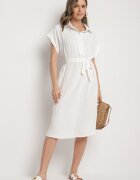 j&x Rochie Albă din Bumbac și cu o curea decorativă Savanire