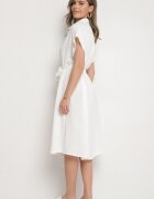 j&x Rochie Albă din Bumbac și cu o curea decorativă Savanire