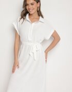 j&x Rochie Albă din Bumbac și cu o curea decorativă Savanire