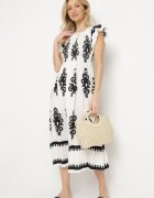 j&x Rochie Albă din vâscoză cu modele ornamentale cu croi evazat Divessa