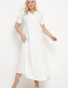 j&x Rochie Albă Evazată cu Mânecă Scurtă și Broderii Decorative Guletta