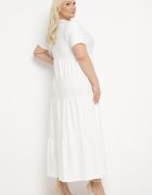 j&x Rochie Albă Evazată cu Mânecă Scurtă și Broderii Decorative Guletta