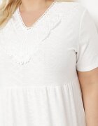 j&x Rochie Albă Evazată cu Mânecă Scurtă și Broderii Decorative Guletta