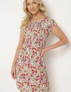 j&x Rochie Albă-Roșie din Viscoză cu flori tip spaniolă cu elastic în talie Revemia
