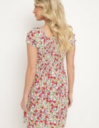 j&x Rochie Albă-Roșie din Viscoză cu flori tip spaniolă cu elastic în talie Revemia