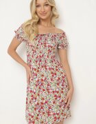 j&x Rochie Albă-Roșie din Viscoză cu flori tip spaniolă cu elastic în talie Revemia