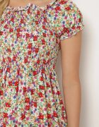 j&x Rochie Albă-Roșie din Viscoză cu flori tip spaniolă cu elastic în talie Revemia