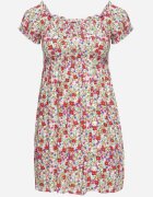 j&x Rochie Albă-Roșie din Viscoză cu flori tip spaniolă cu elastic în talie Revemia