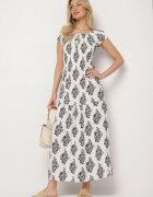 j&x Rochie Albă Spaniolă cu Model Ornamental cu Viscoză Orrionna