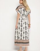 j&x Rochie Albă Tip Cutie din Viscoză cu Model Etnic Mirosela