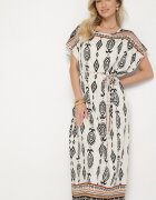 j&x Rochie Albă Tip Cutie din Viscoză cu Model Etnic Mirosela