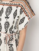 j&x Rochie Albă Tip Cutie din Viscoză cu Model Etnic Mirosela