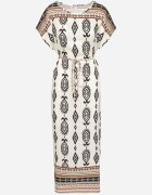 j&x Rochie Albă Tip Cutie din Viscoză cu Model Etnic Mirosela