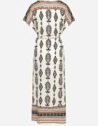 j&x Rochie Albă Tip Cutie din Viscoză cu Model Etnic Mirosela