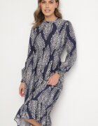 j&x Rochie Albastră cu Croială Cloș cu Elastic în Talie cu Model Etnic