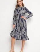 j&x Rochie Albastră cu Croială Cloș cu Elastic în Talie cu Model Etnic