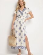 j&x Rochie Albastră cu Model Ornamental cu Centură Elastică Tosvanna