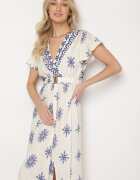 j&x Rochie Albastră cu Model Ornamental cu Centură Elastică Tosvanna