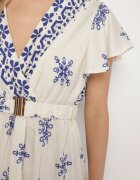 j&x Rochie Albastră cu Model Ornamental cu Centură Elastică Tosvanna