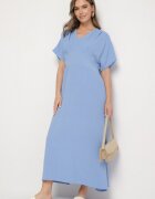 j&x Rochie Albastră din Bumbac cu Top Stil Liliac Filenia