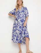 j&x Rochie Albastră din Vâscoză Cloș cu Volan Filindania