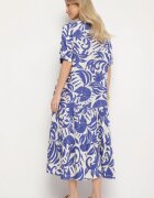 j&x Rochie Albastră din Vâscoză Cloș cu Volan Filindania