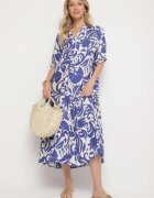 j&x Rochie Albastră din Vâscoză Cloș cu Volan Filindania