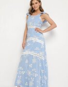 j&x Rochie Albastră Din Viscoză Decorată Cu Broderii și Volane Lumionea
