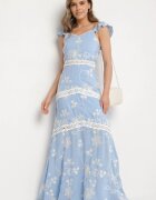 j&x Rochie Albastră Din Viscoză Decorată Cu Broderii și Volane Lumionea